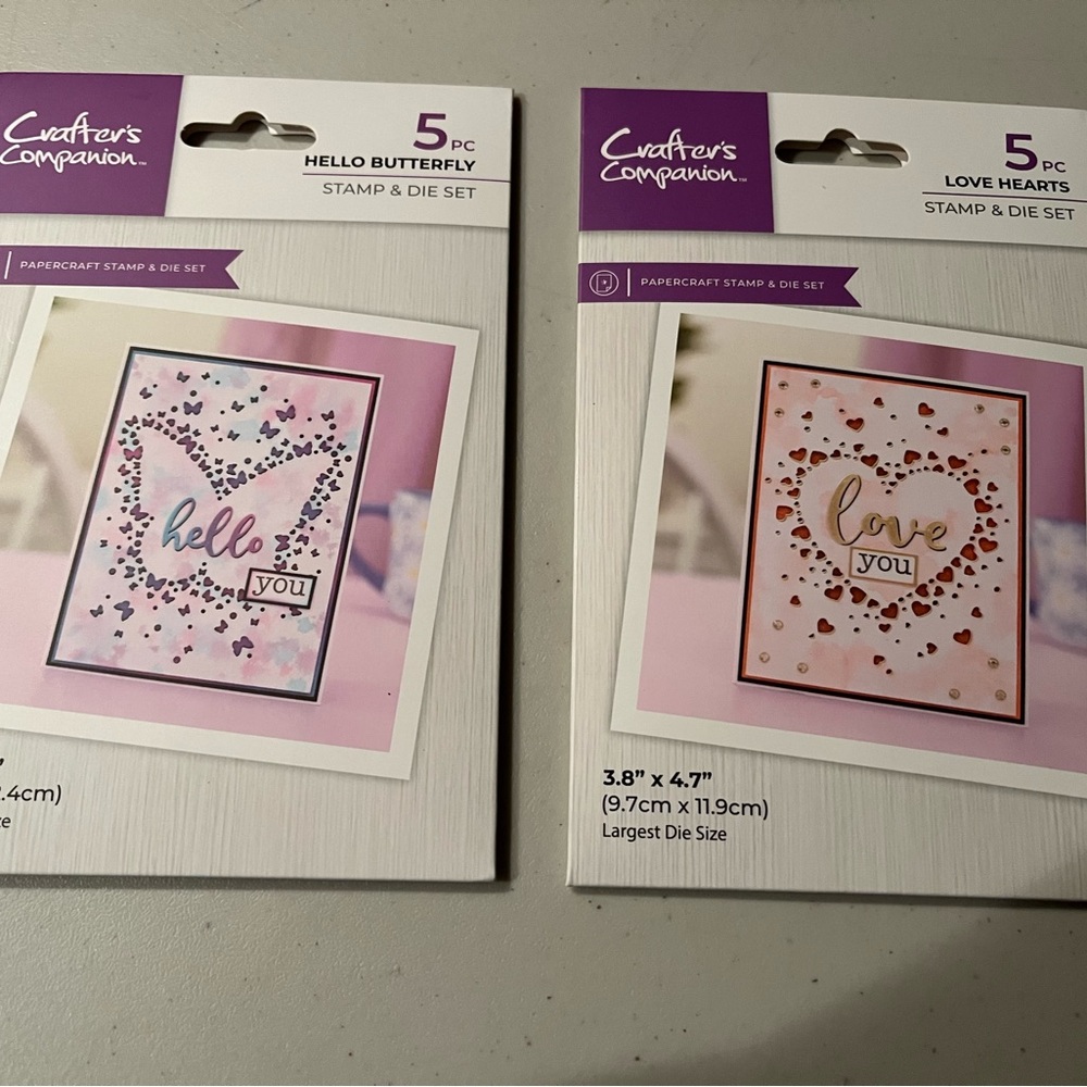 Crafter's Companion Stamp & Die Set - Hello Butterfly and Love Hearts lot
